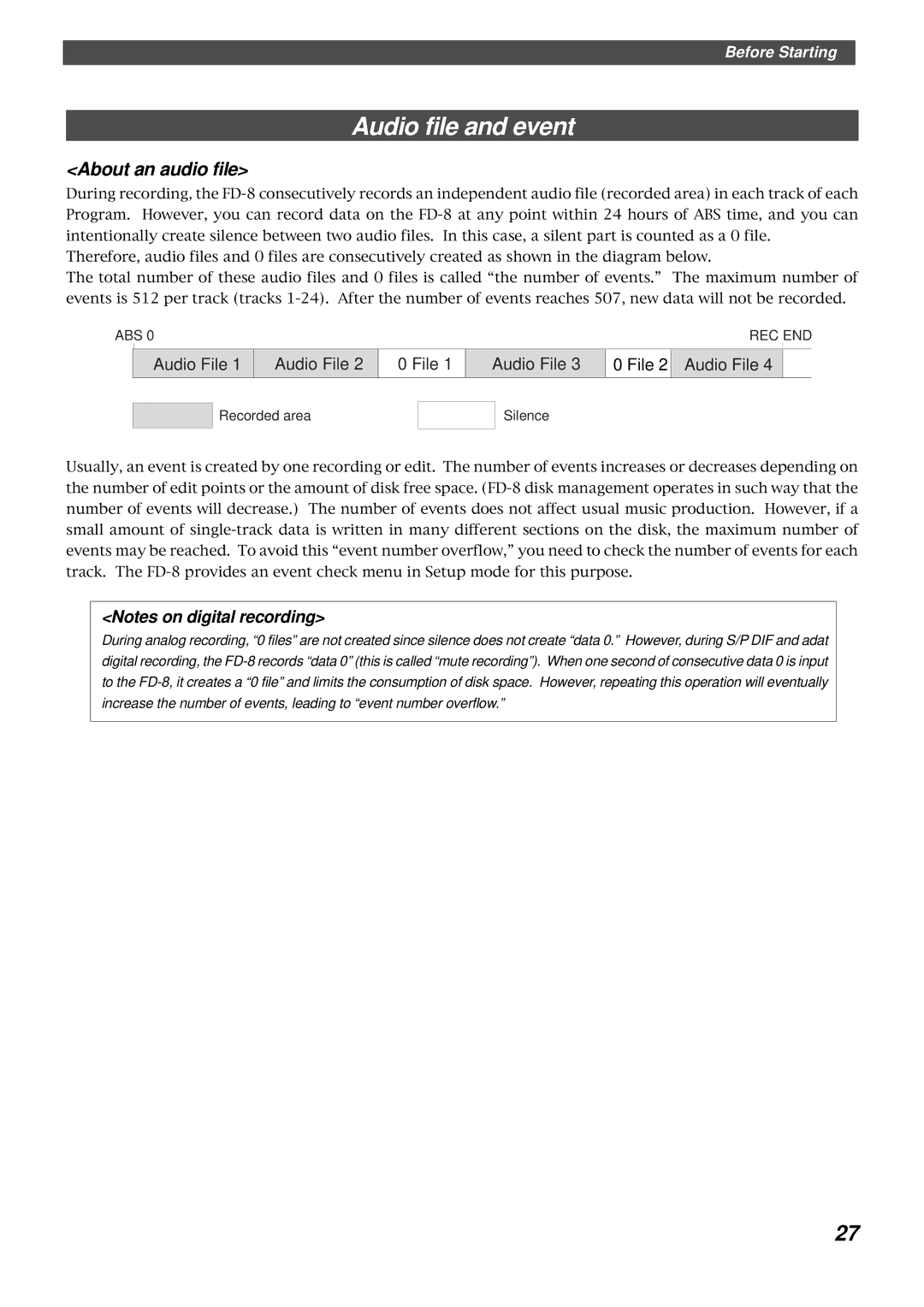 Fostex FD-8 owner manual Audio file and event, About an audio file 