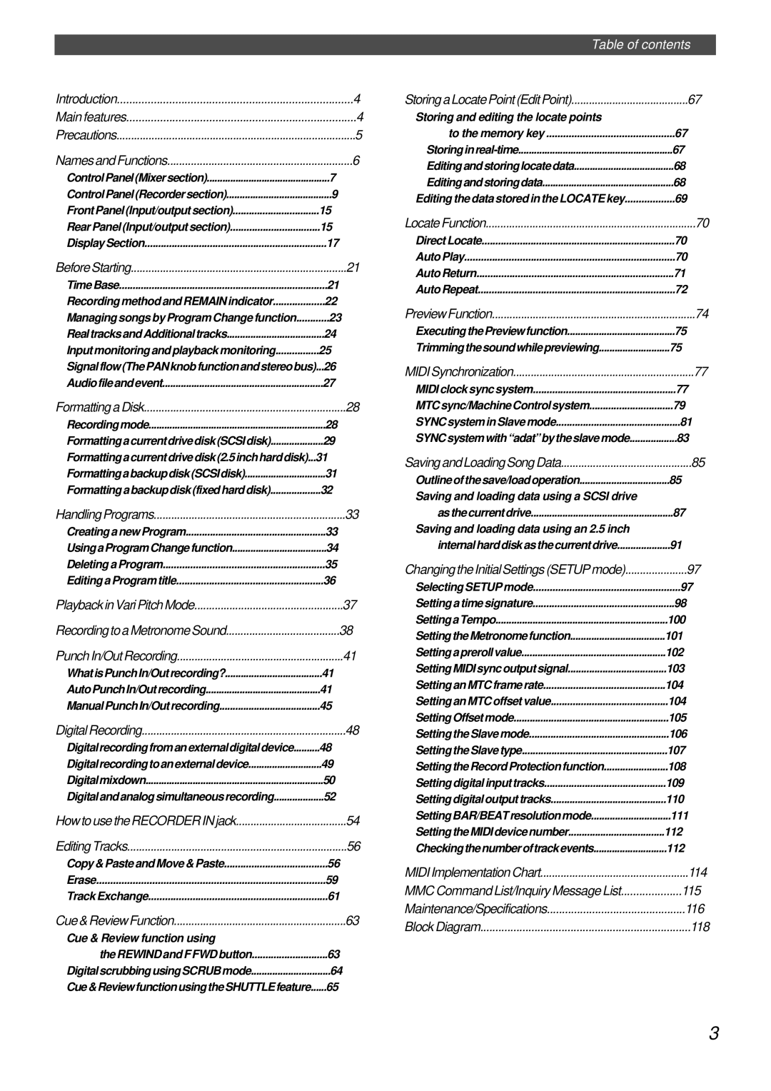 Fostex FD-8 owner manual Table of contents 