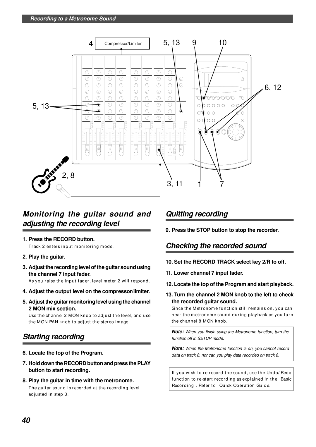 Fostex FD-8 owner manual Quitting recording, Checking the recorded sound, Starting recording, Press the Record button 