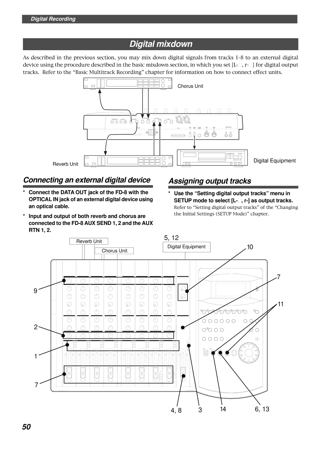 Fostex FD-8 owner manual Digital mixdown, Assigning output tracks 