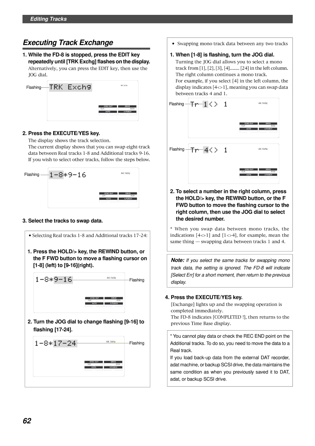 Fostex FD-8 owner manual Executing Track Exchange 