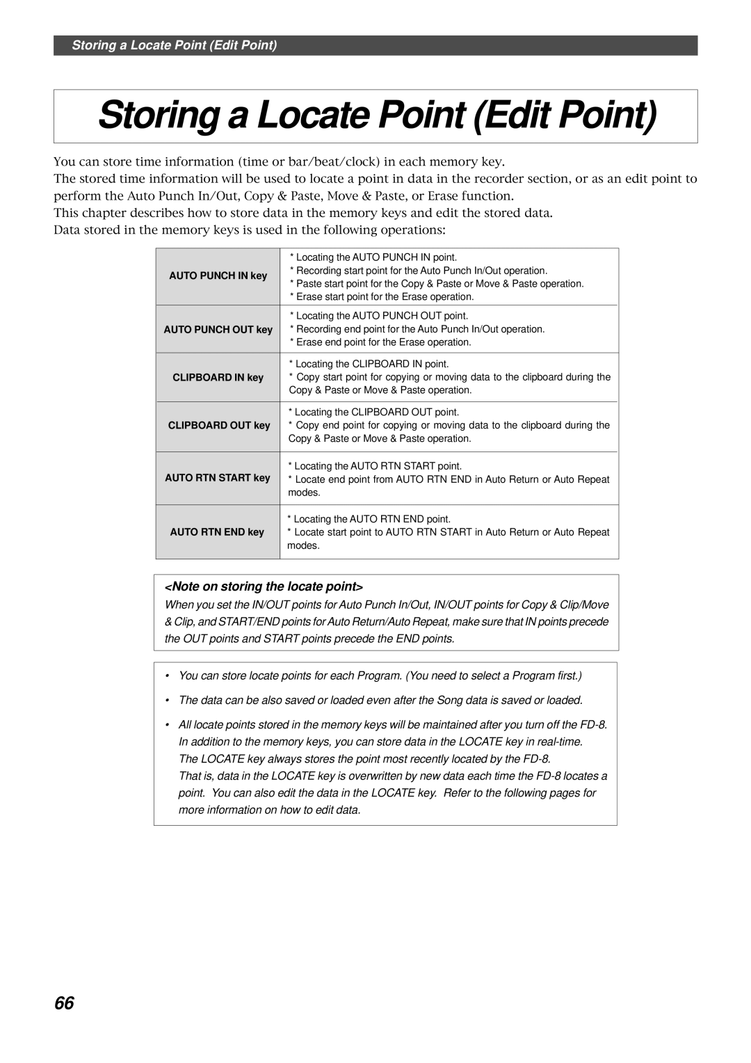 Fostex FD-8 owner manual Storing a Locate Point Edit Point 