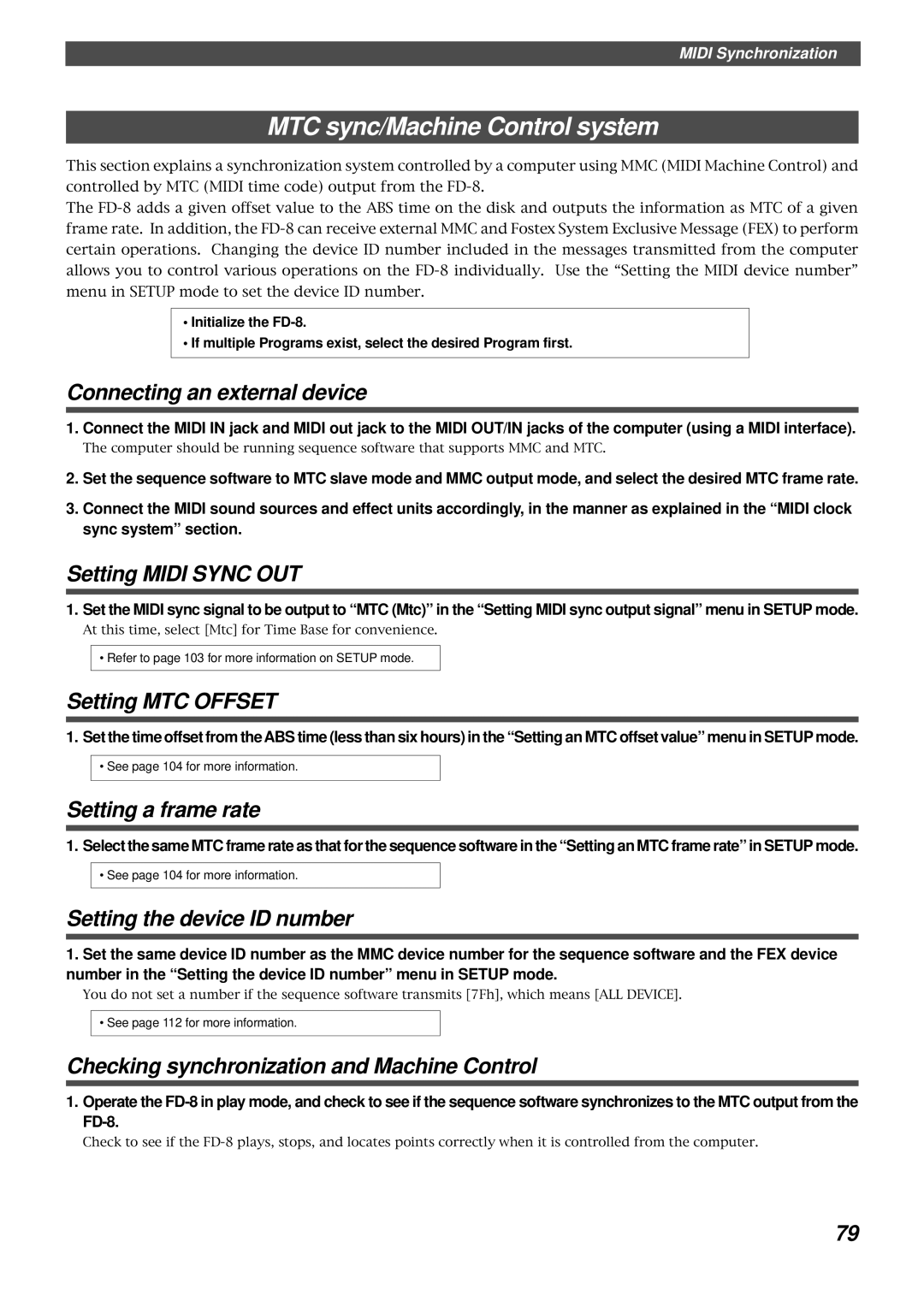 Fostex FD-8 owner manual MTC sync/Machine Control system 