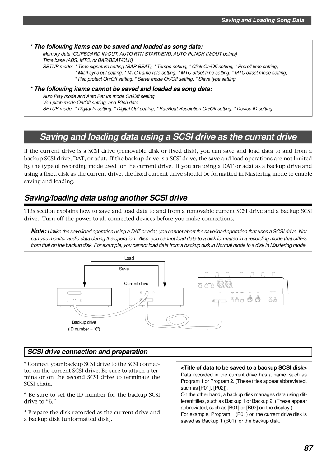 Fostex FD-8 owner manual Saving/loading data using another Scsi drive, Title of data to be saved to a backup Scsi disk 