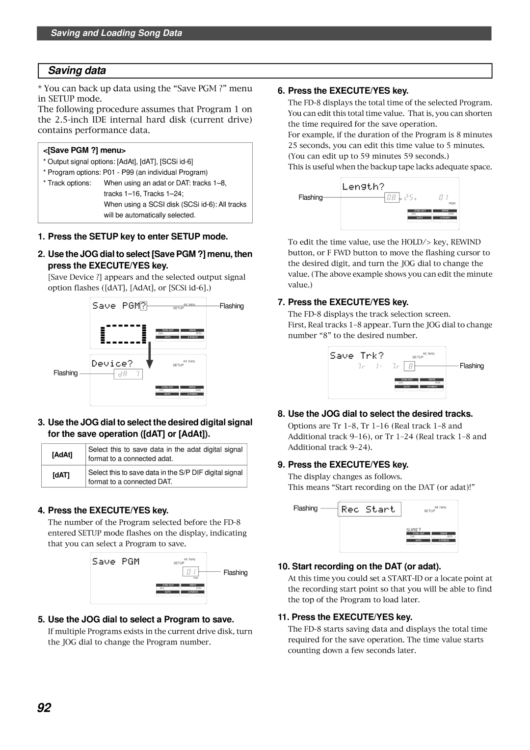 Fostex FD-8 owner manual Use the JOG dial to select the desired tracks, Start recording on the DAT or adat 