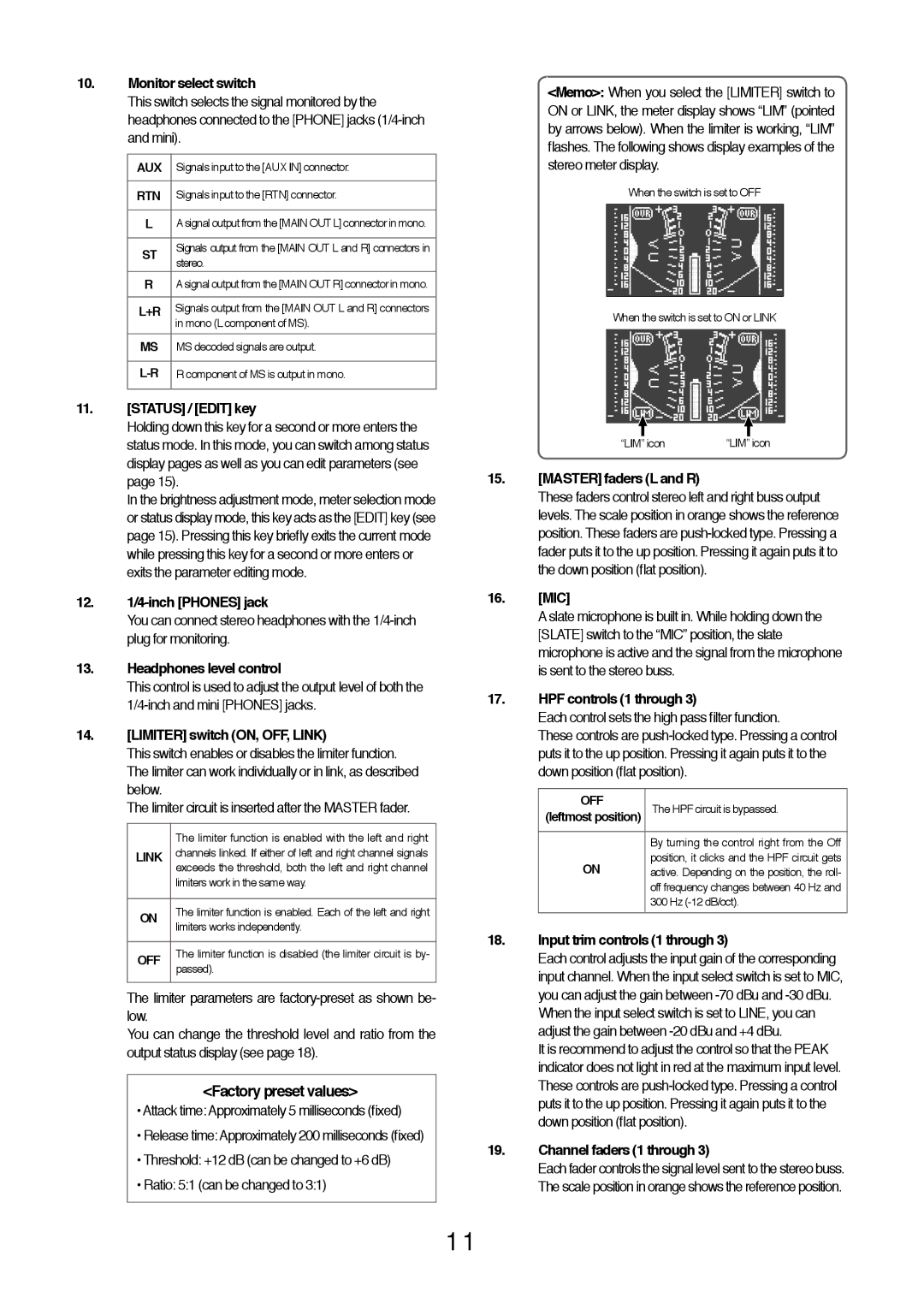 Fostex FM-3 owner manual Monitor select switch, Status / Edit key, 12 /4-inch Phones jack, Headphones level control, Mic 