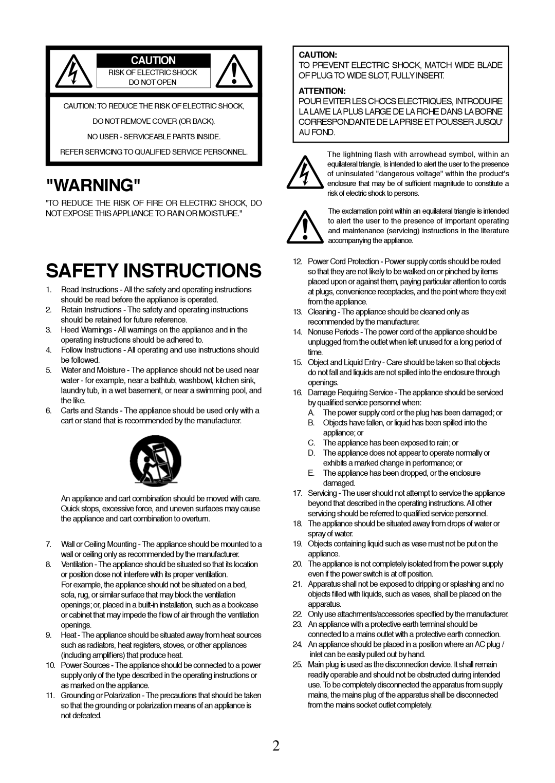 Fostex FM-3 owner manual Safety Instructions, Appliance has been dropped, or the enclosure damaged 