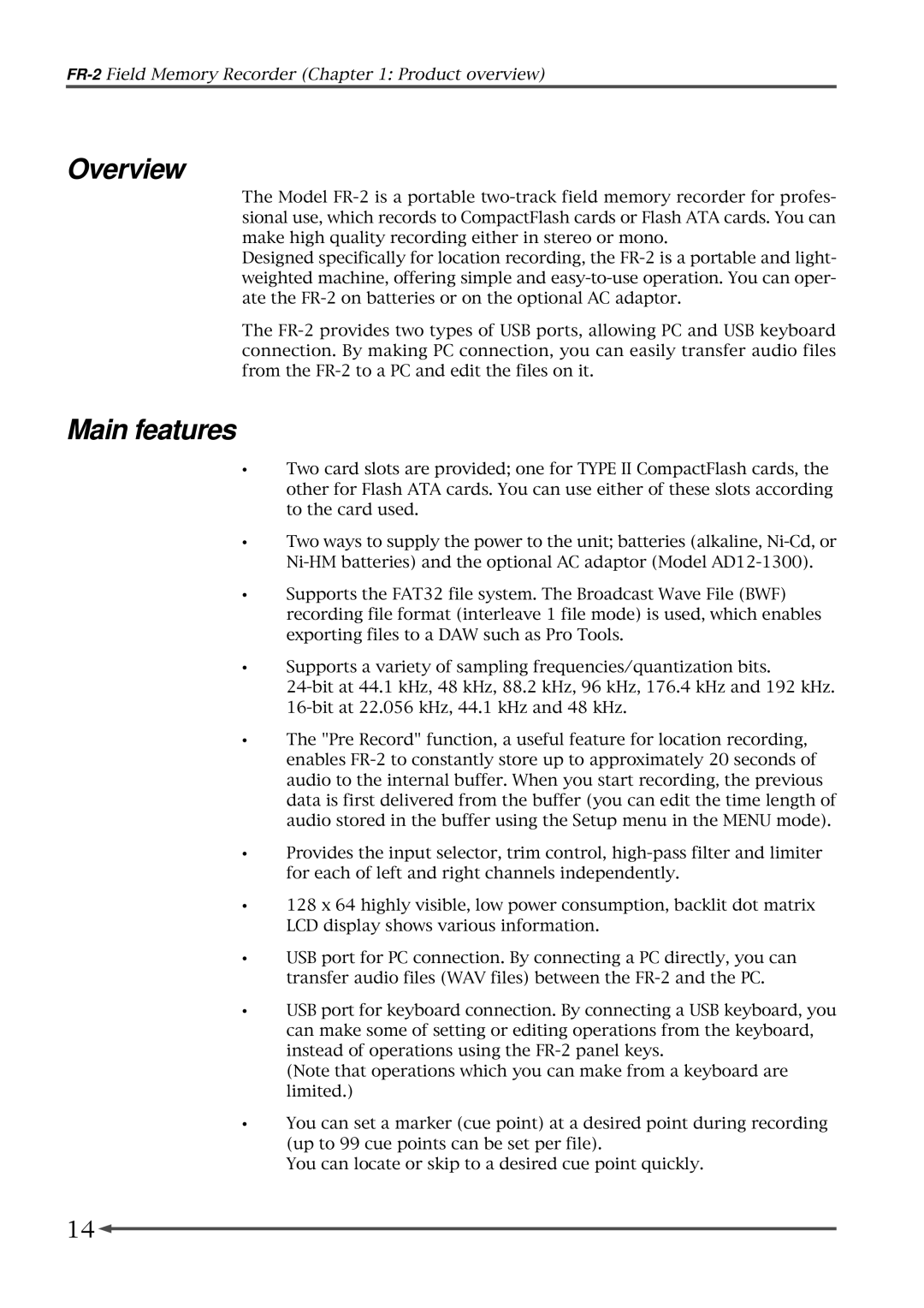 Fostex FR-2 owner manual Overview 