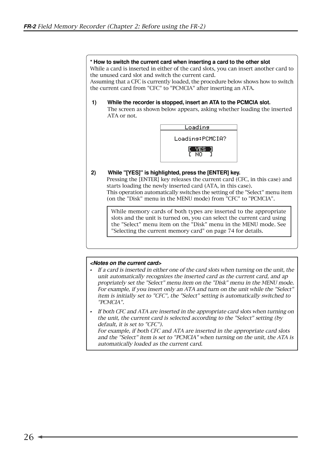 Fostex FR-2 owner manual While YES is highlighted, press the Enter key 