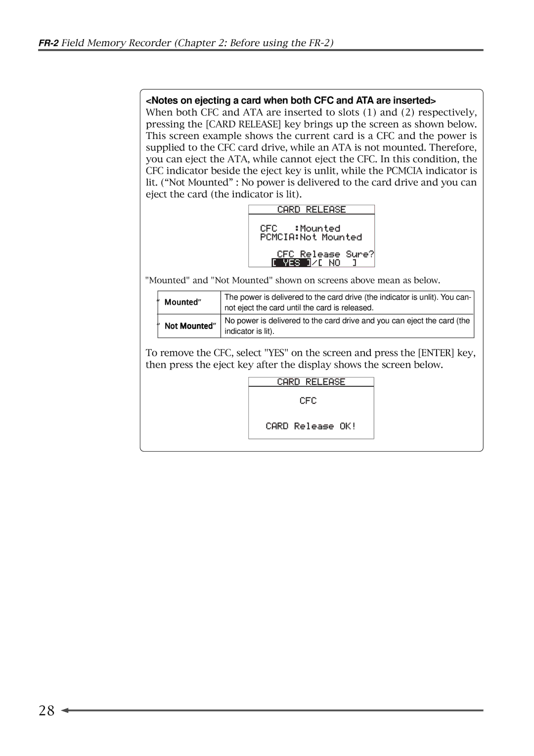 Fostex FR-2 owner manual Not Mounted 