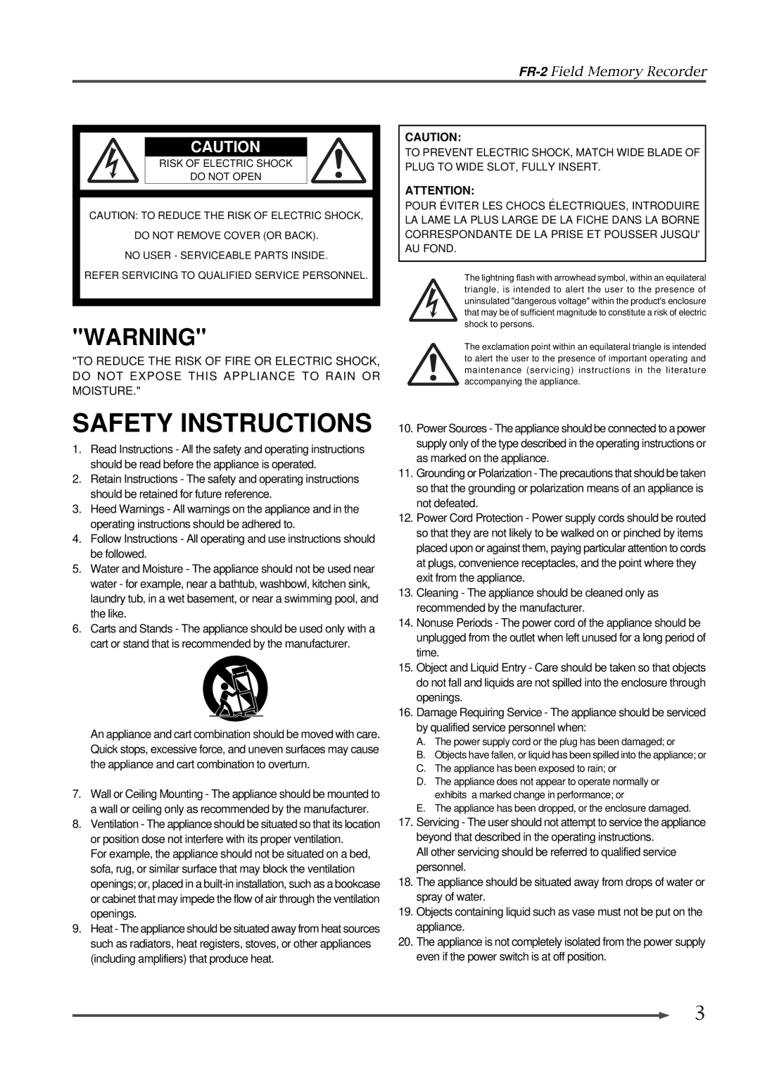 Fostex FR-2 owner manual Safety Instructions 