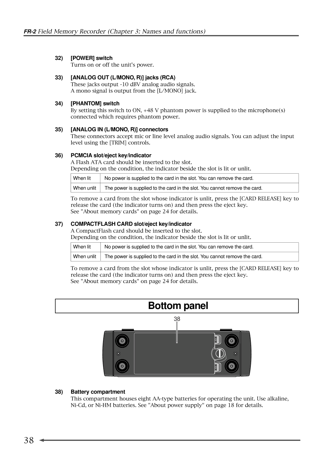 Fostex FR-2 owner manual Bottom panel 