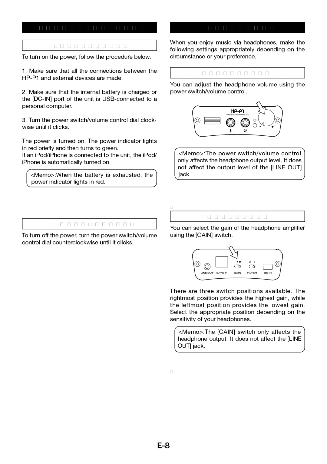 Fostex HP-P1 manual Turning on or off the power, Various settings 