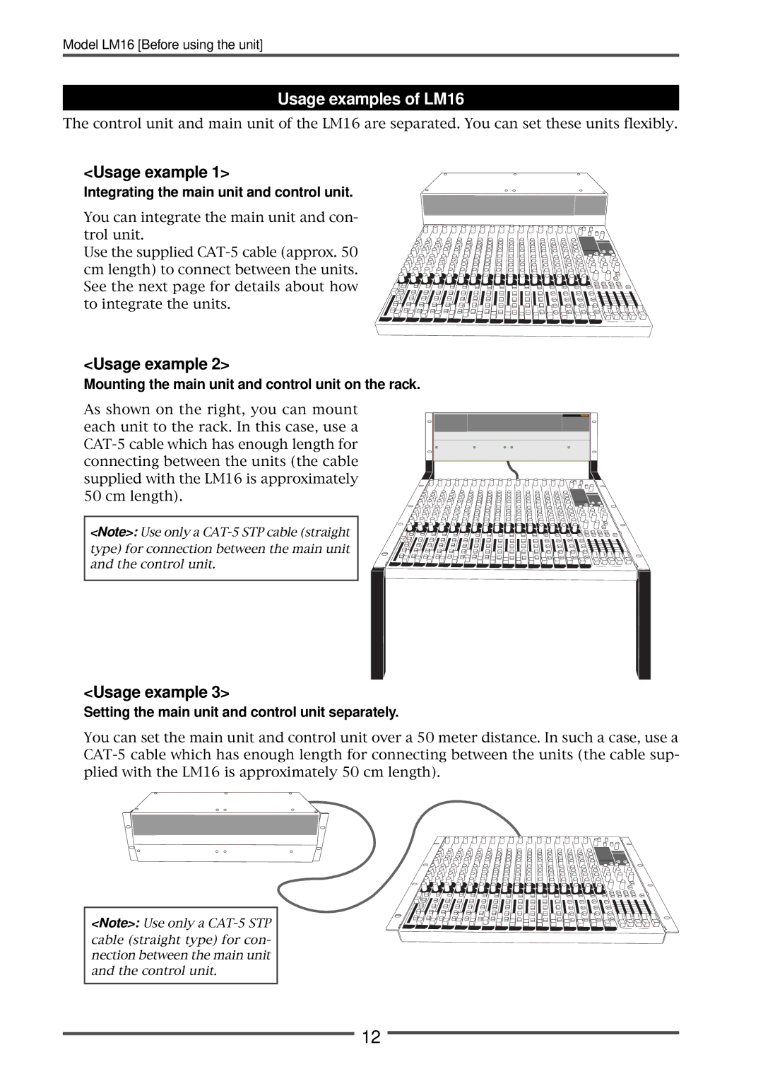 Fostex manual Usage examples of LM16, Integrating the main unit and control unit 