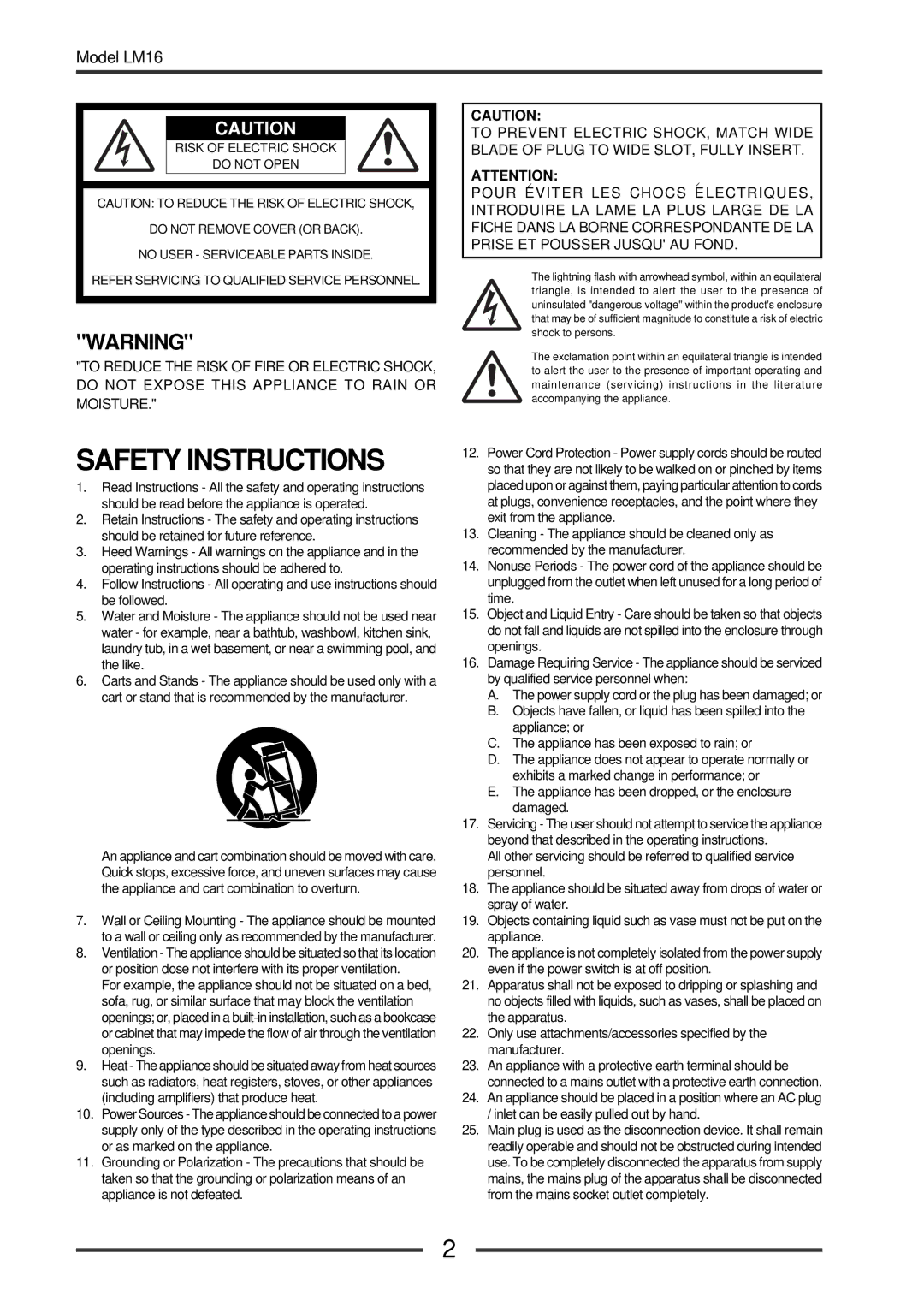 Fostex LM16 manual Safety Instructions 