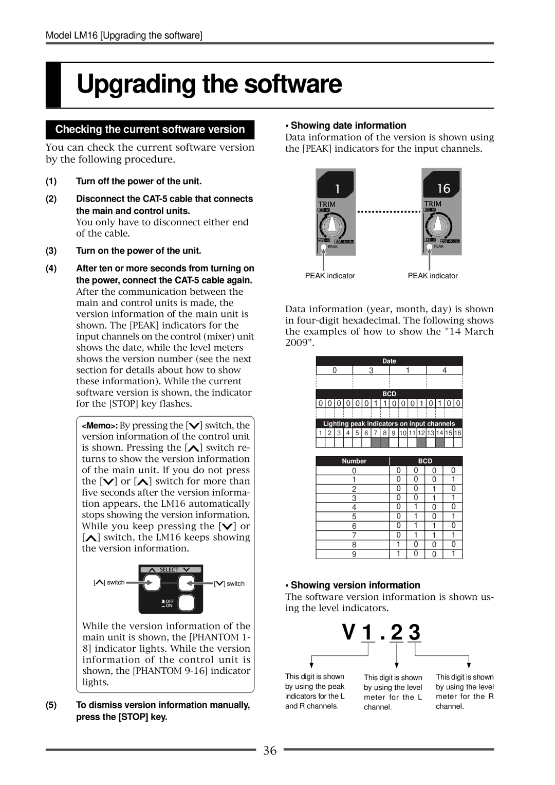 Fostex LM16 manual Showing date information, Showing version information 