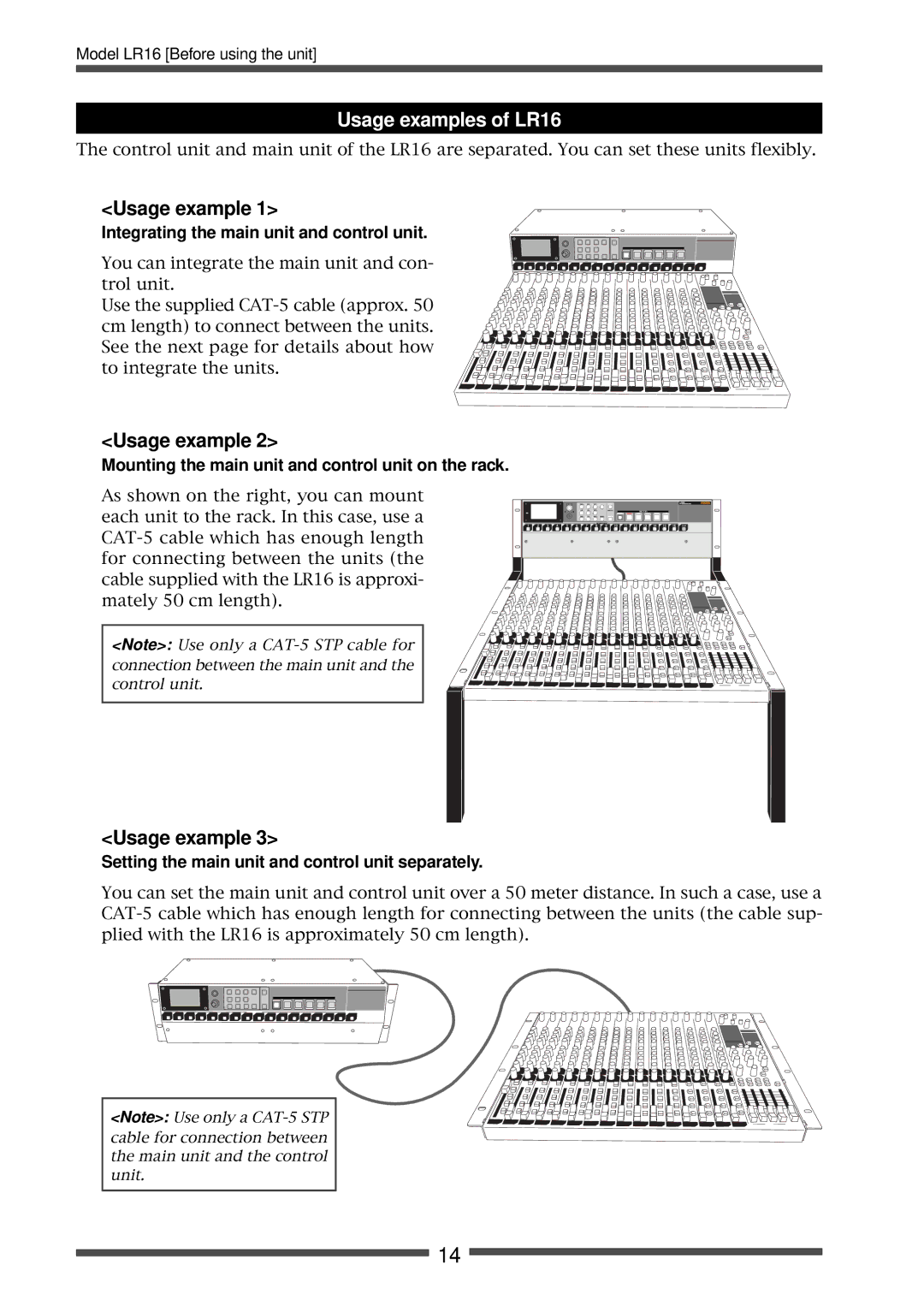 Fostex manual Usage examples of LR16, Integrating the main unit and control unit 