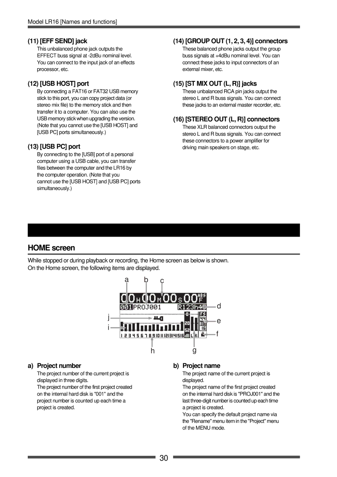 Fostex LR16 manual Home screen, Display details 