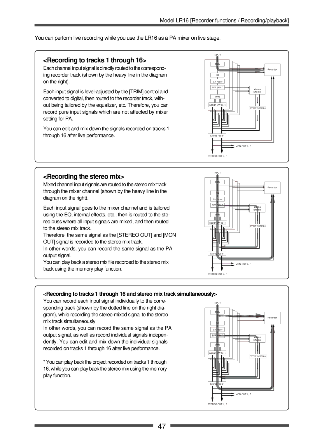 Fostex LR16 manual Recording to tracks 1 through 