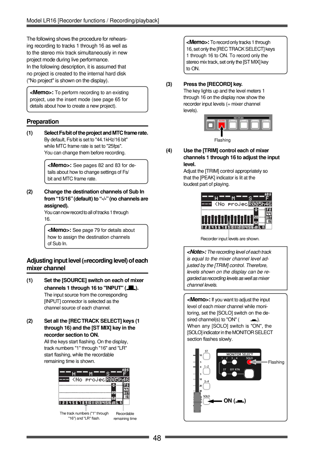 Fostex LR16 manual Preparation, Adjusting input level =recording level of each mixer channel 