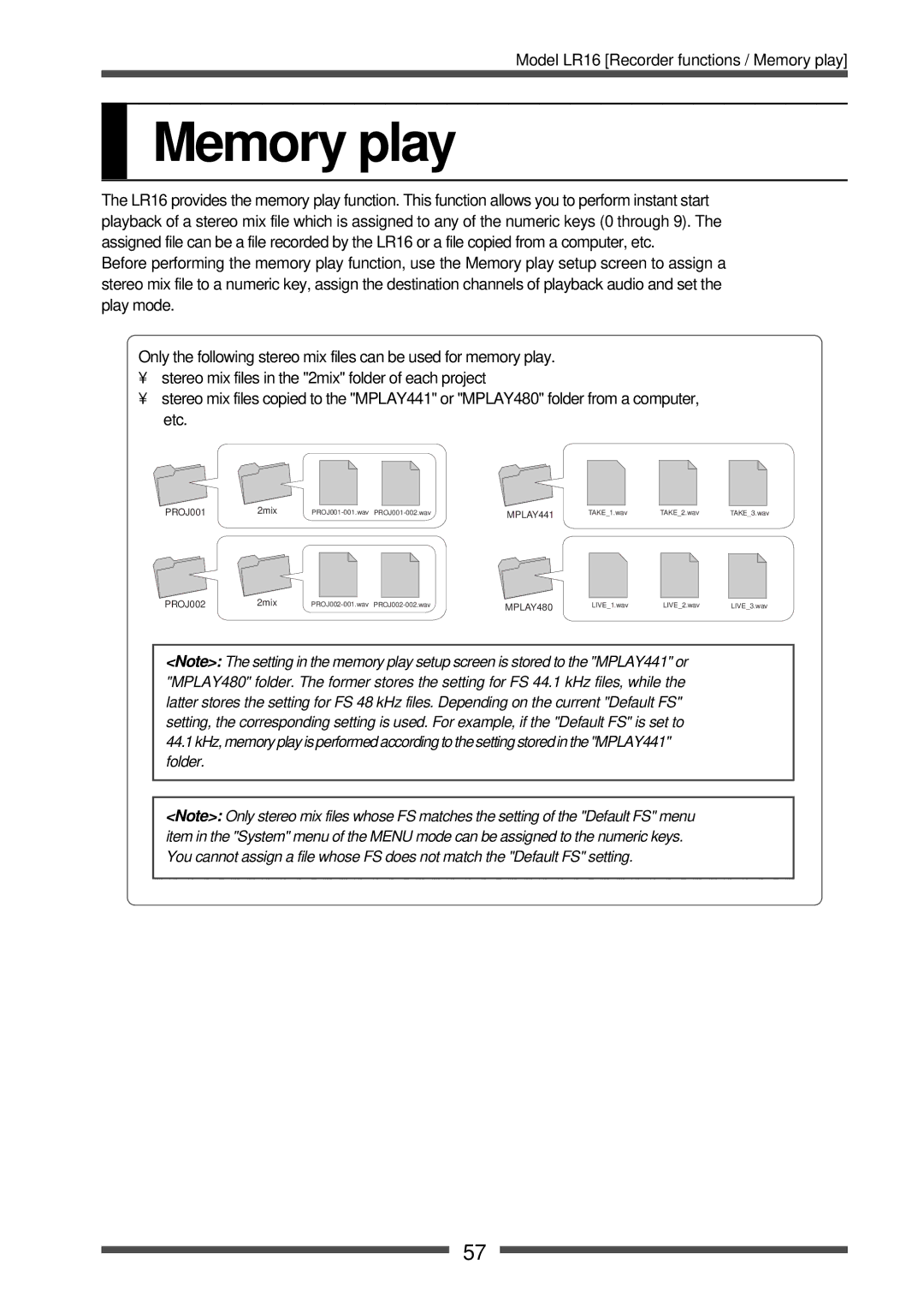 Fostex LR16 manual Memory play 