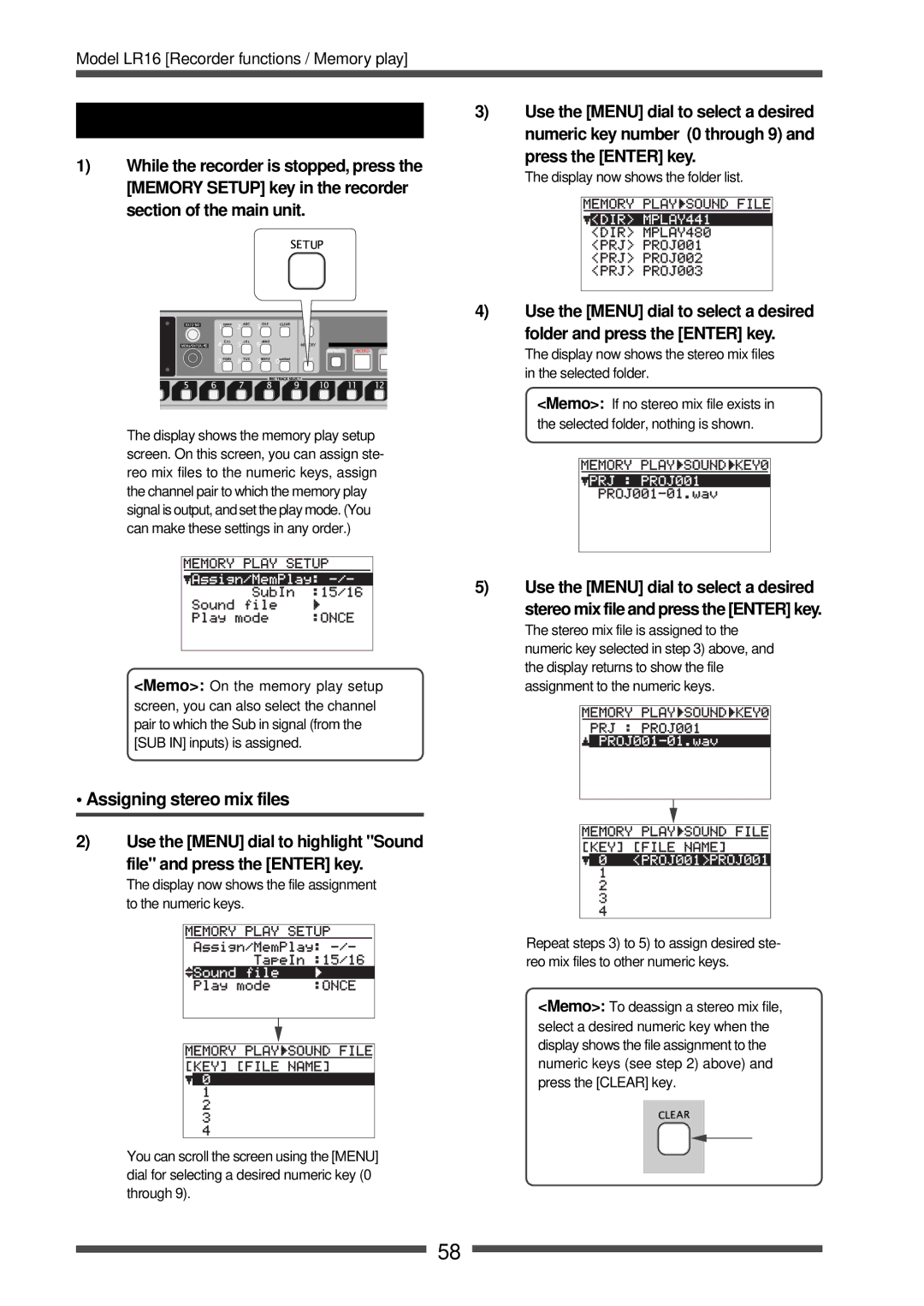 Fostex LR16 manual Press the Enter key, Section of the main unit, Numeric key number 0 through 9 