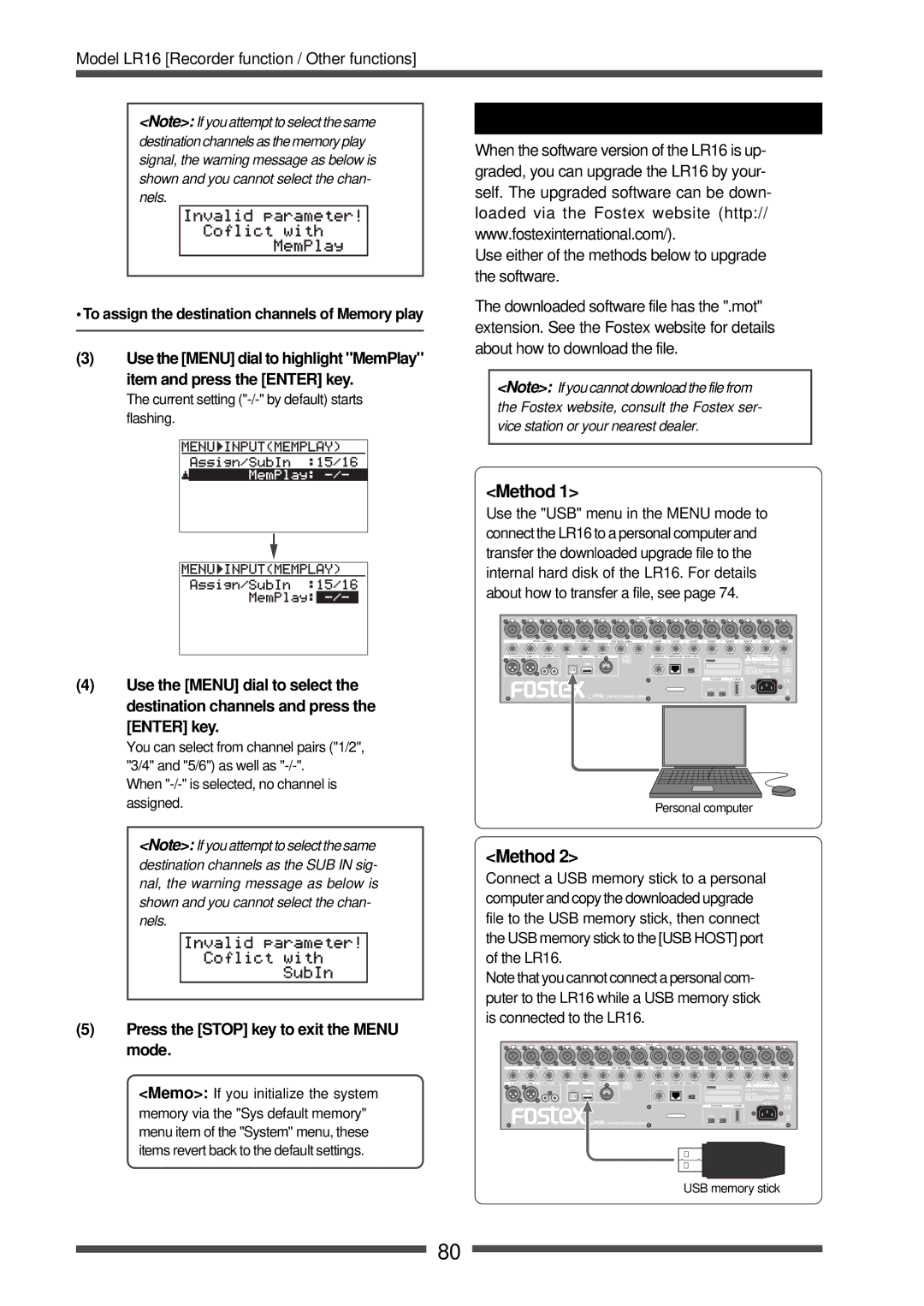 Fostex LR16 manual Software version upgrade, Method 