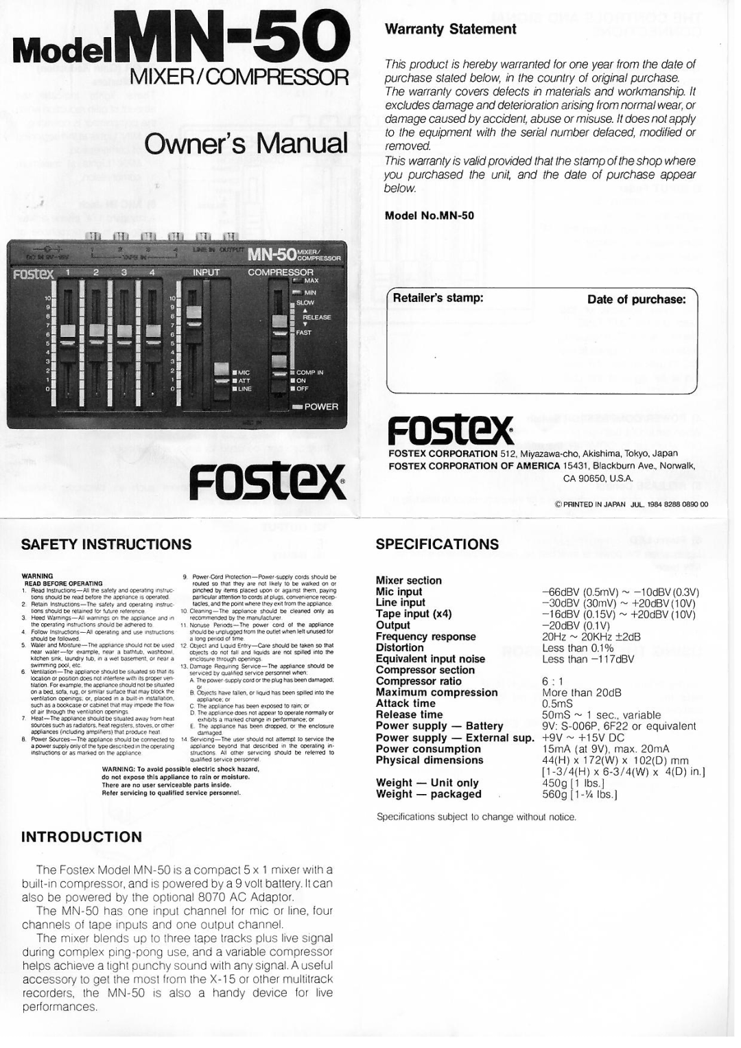 Fostex MN-50 manual 