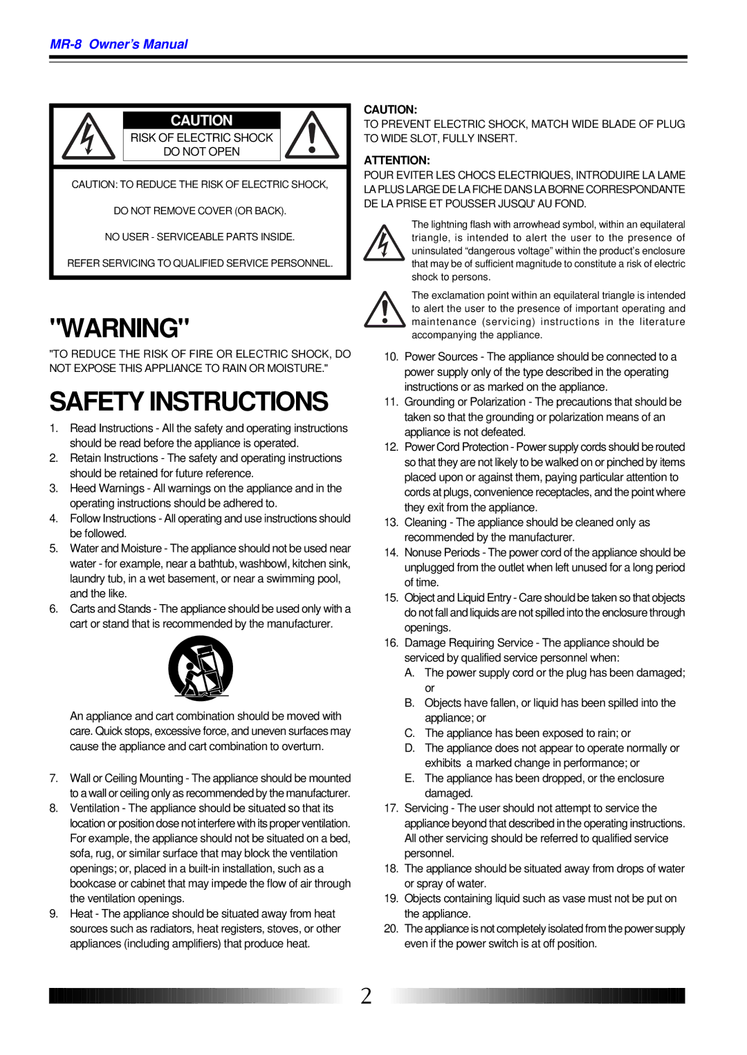 Fostex MR-8 owner manual Safety Instructions 