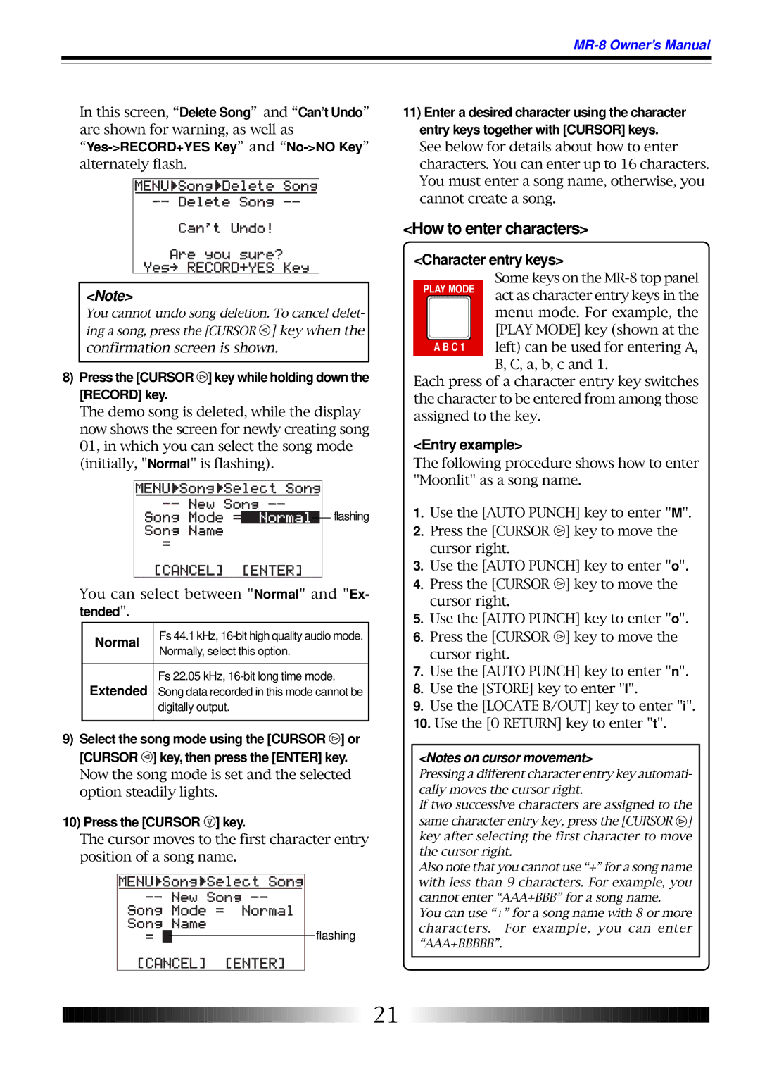 Fostex MR-8 owner manual How to enter characters, Character entry keys, Entry example 