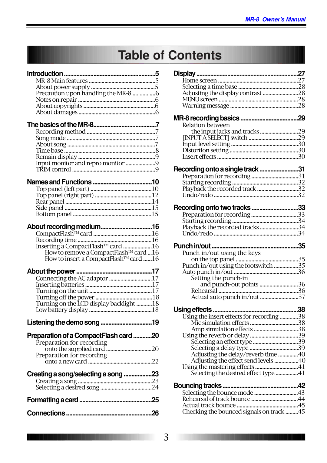 Fostex MR-8 owner manual Table of Contents 