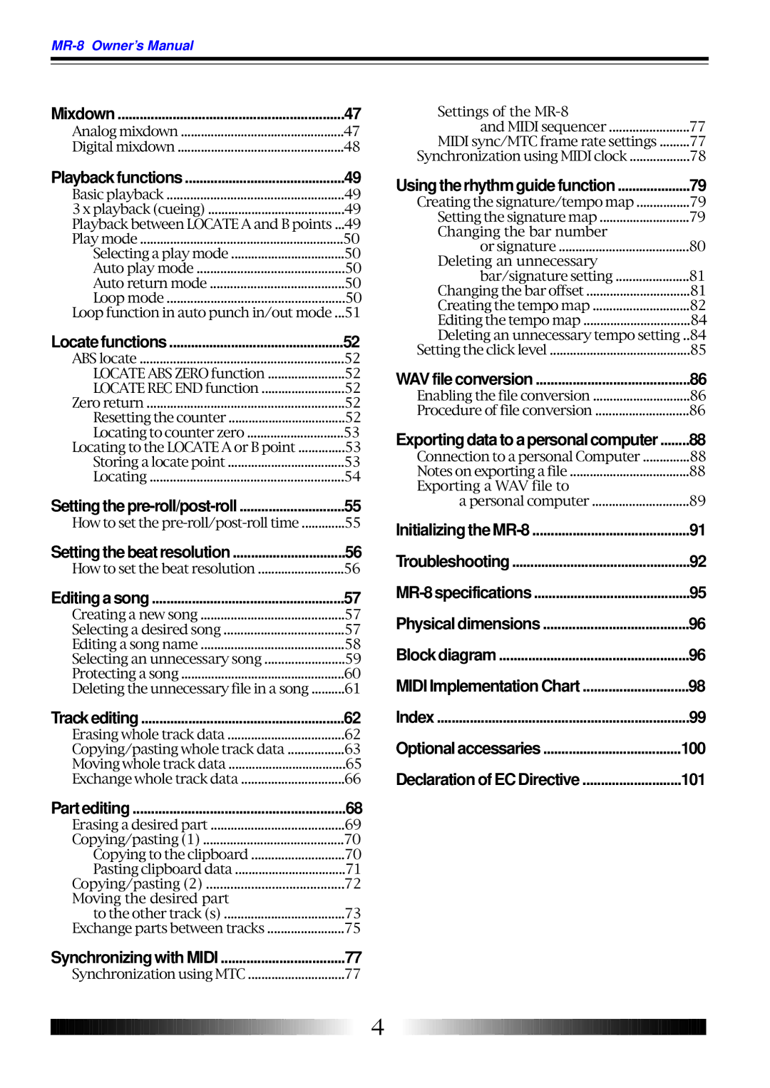 Fostex MR-8 owner manual 100, 101 