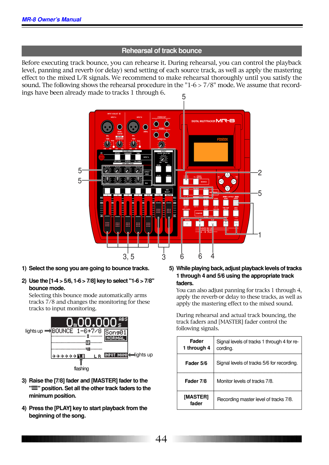 Fostex MR-8 owner manual Rehearsal of track bounce 