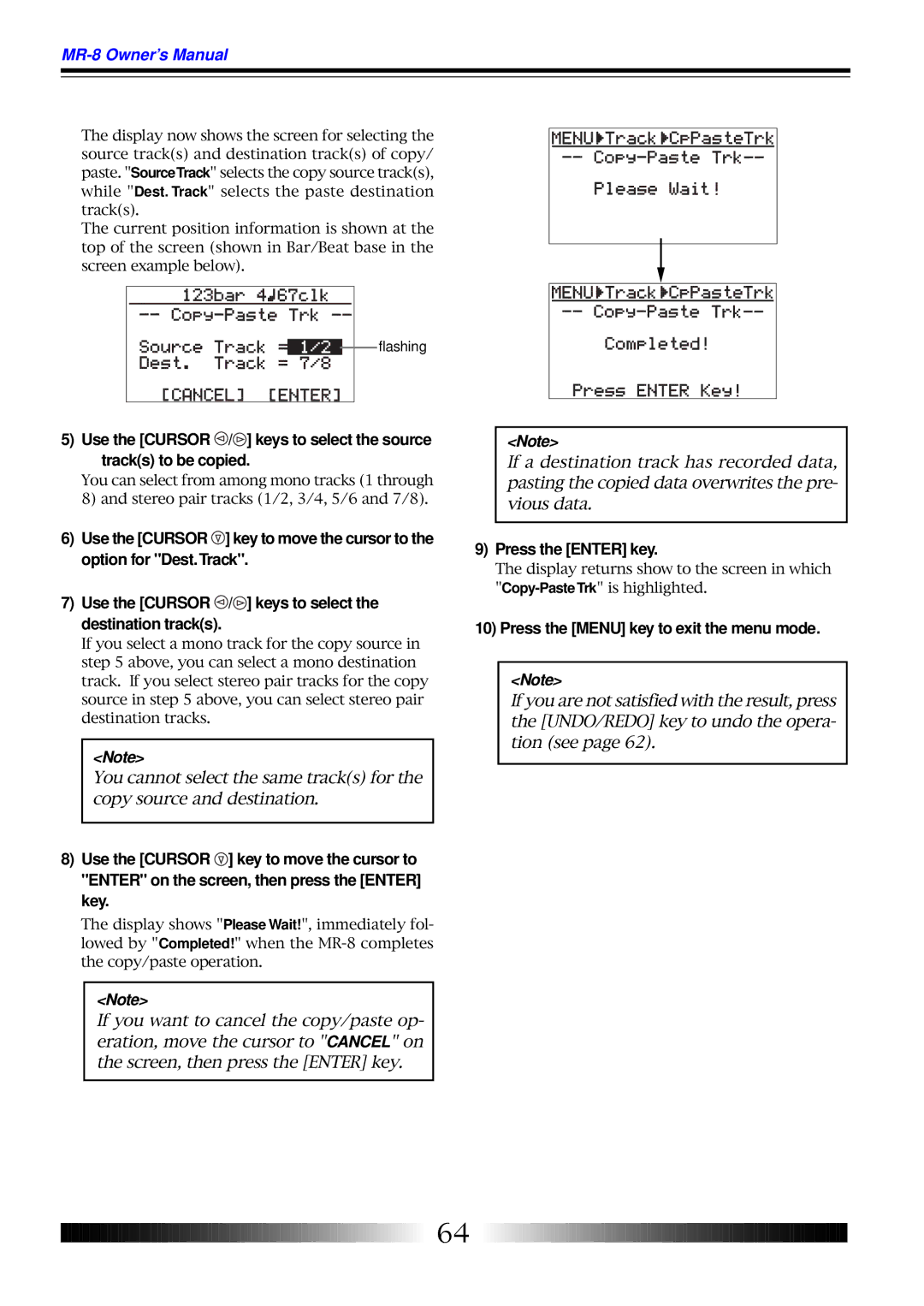 Fostex MR-8 owner manual Press the Enter key 