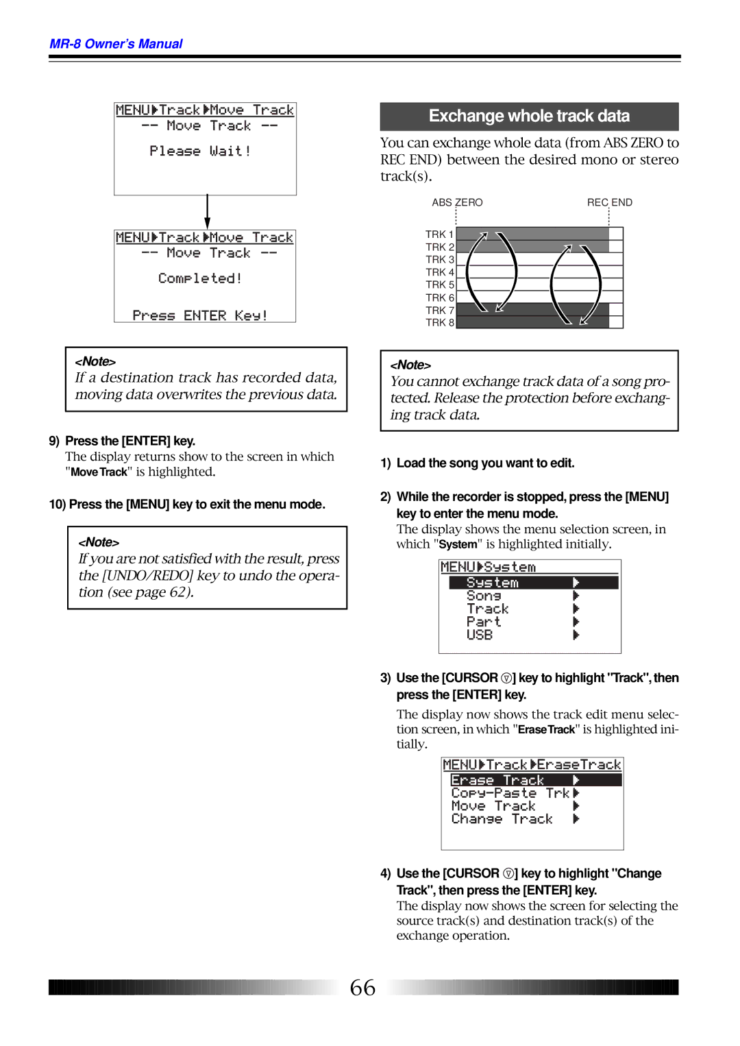 Fostex MR-8 owner manual Exchange whole track data 