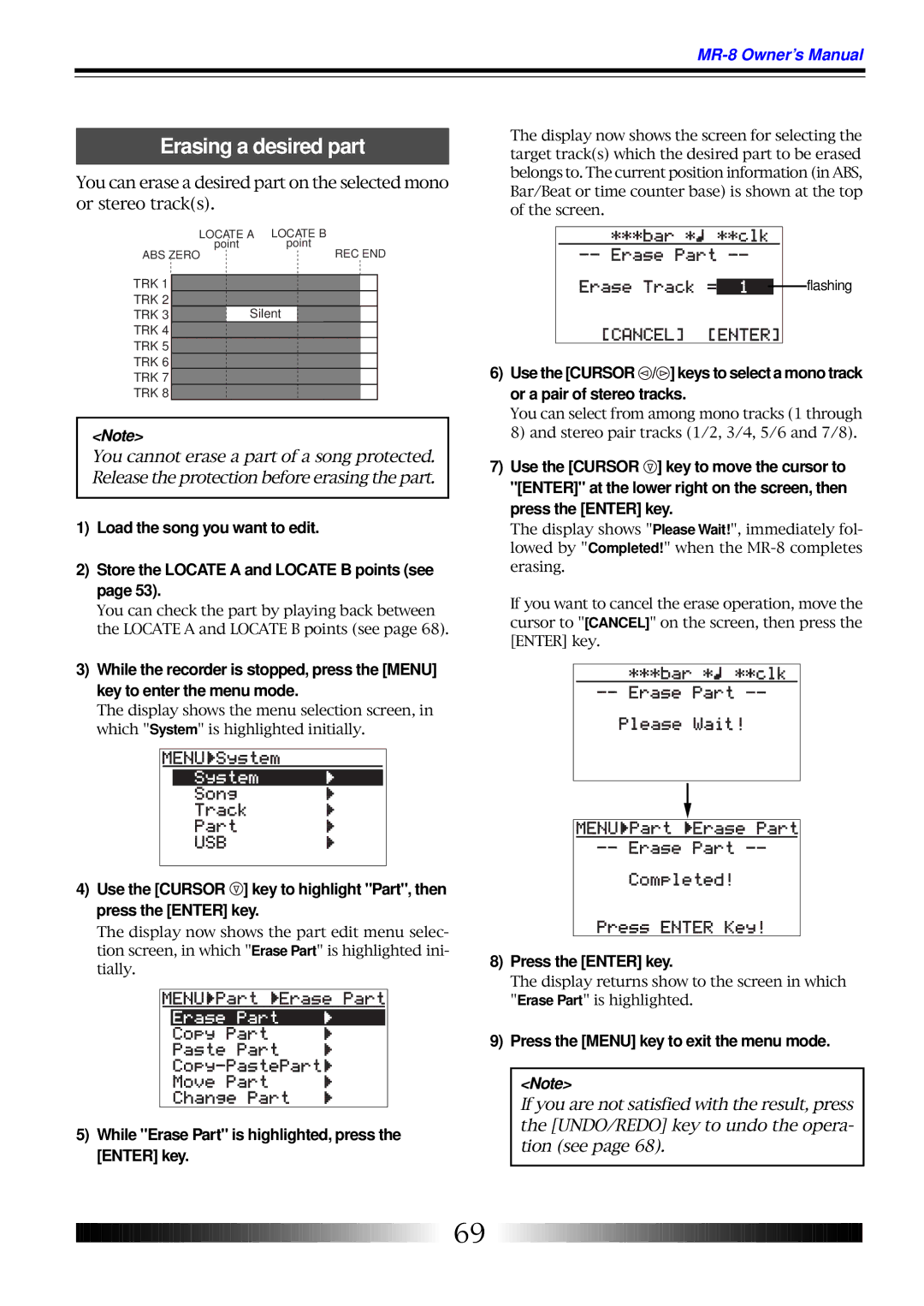 Fostex MR-8 owner manual Erasing a desired part 