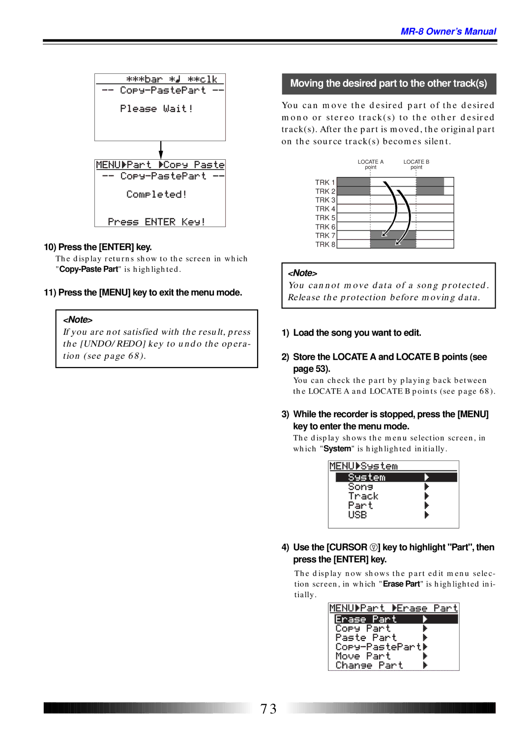 Fostex MR-8 owner manual Moving the desired part to the other tracks 