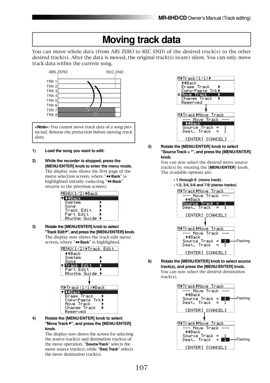 Fostex MR-8CD owner manual Moving track data, 107 