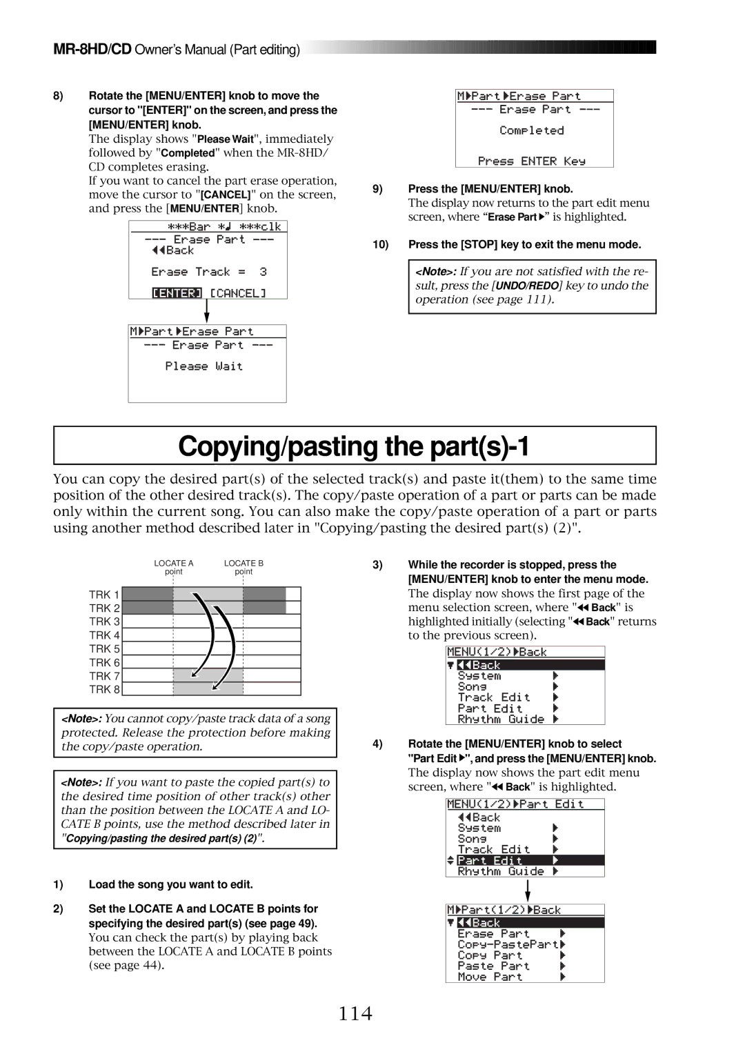 Fostex MR-8CD owner manual Copying/pasting the parts-1, 114 