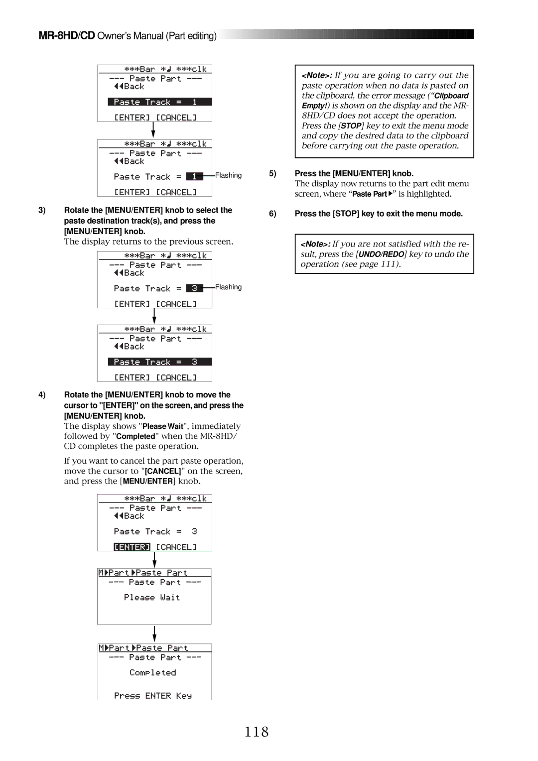 Fostex MR-8CD owner manual 118, Press the Stop key to exit the menu mode 