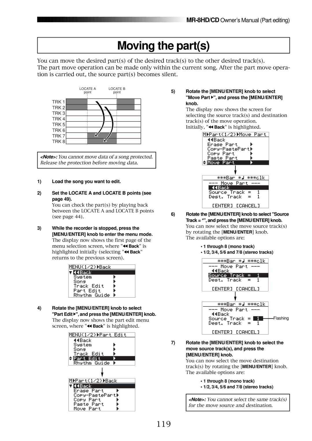 Fostex MR-8CD owner manual Moving the parts, 119 