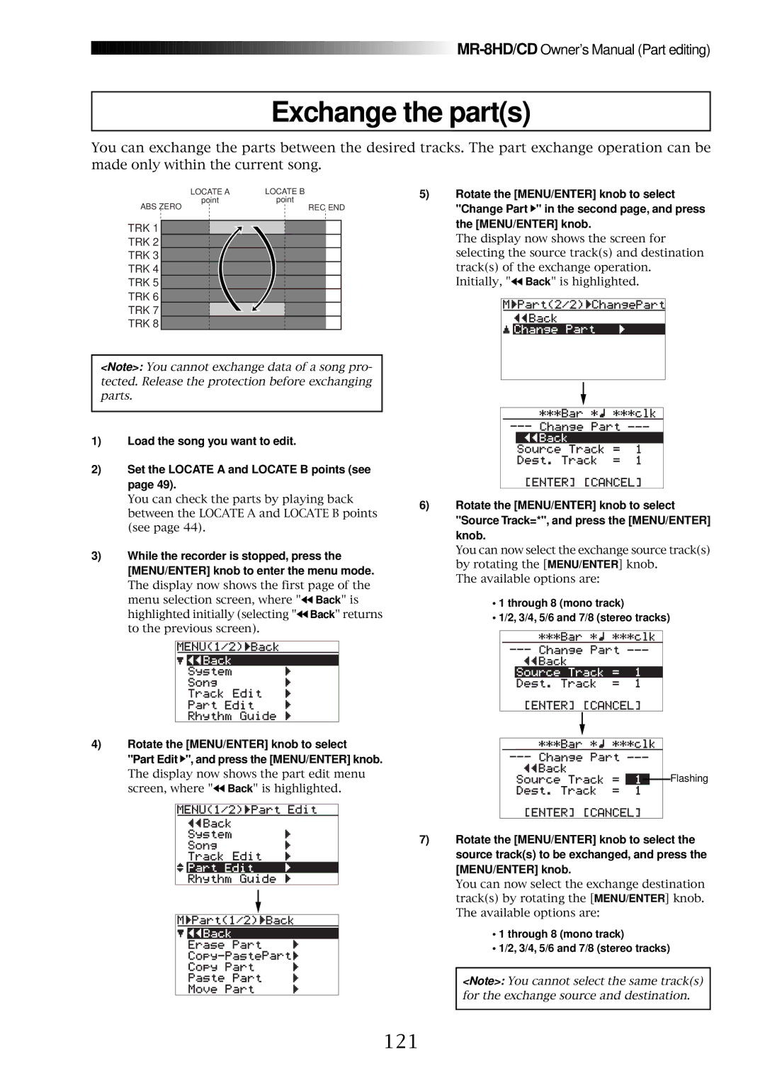 Fostex MR-8CD owner manual Exchange the parts, 121 