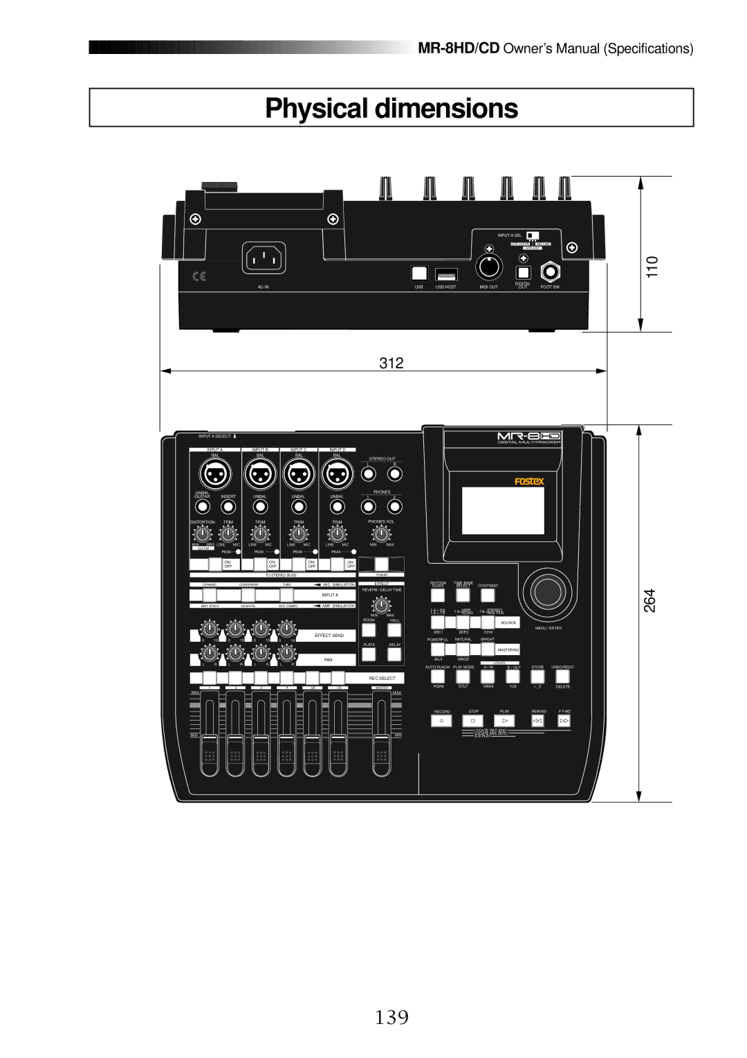 Fostex MR-8CD owner manual Physical dimensions, 139 