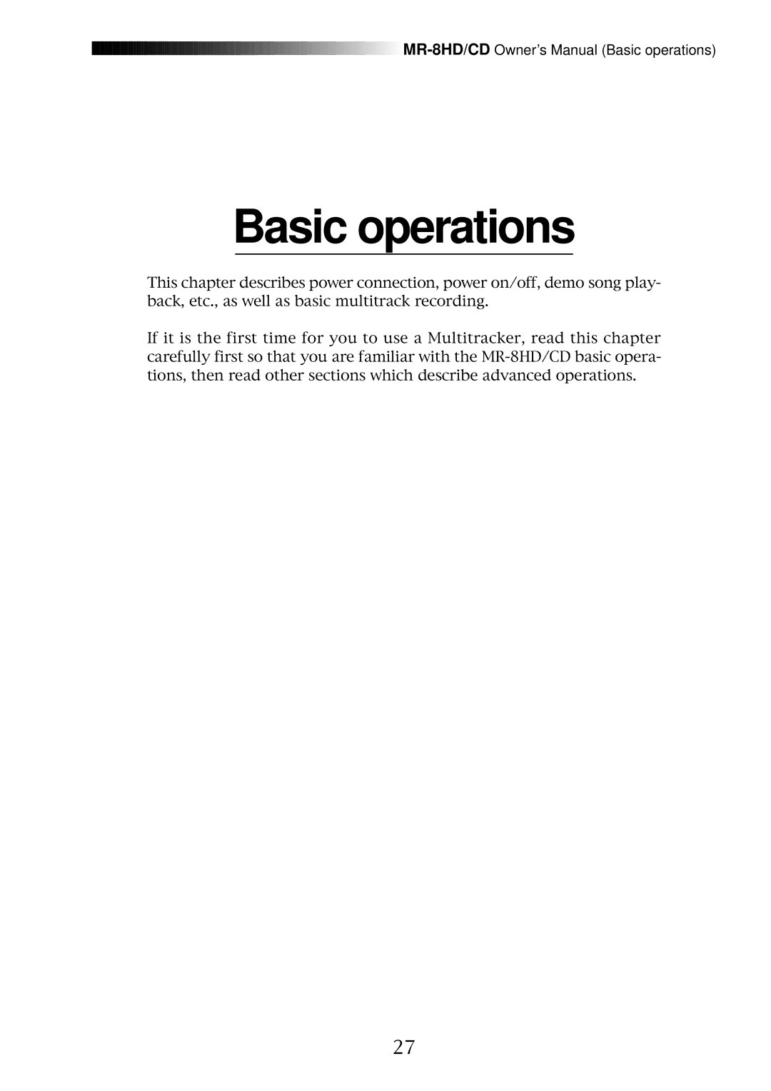 Fostex MR-8CD owner manual Basic operations 