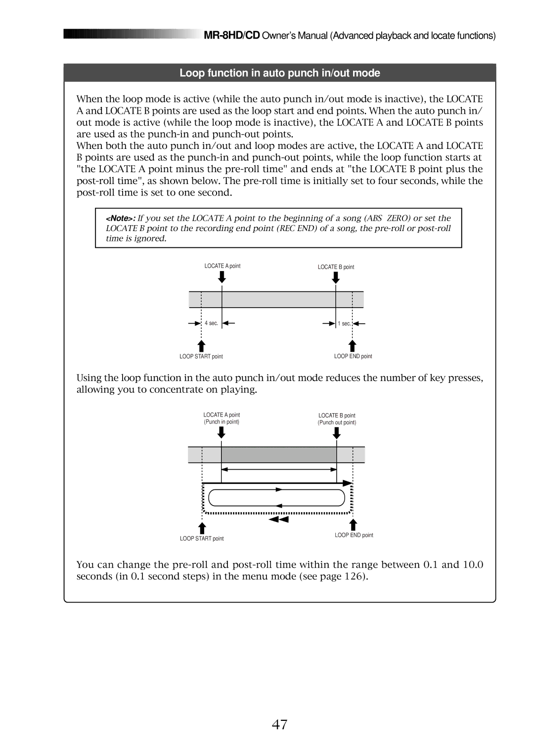 Fostex MR-8CD owner manual Loop function in auto punch in/out mode 