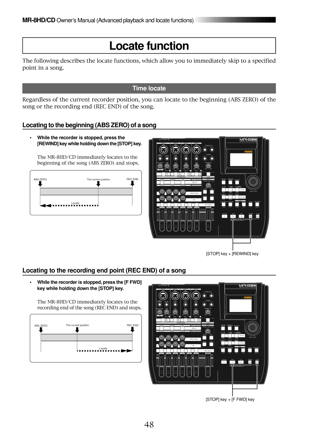 Fostex MR-8CD owner manual Locate function, Time locate 