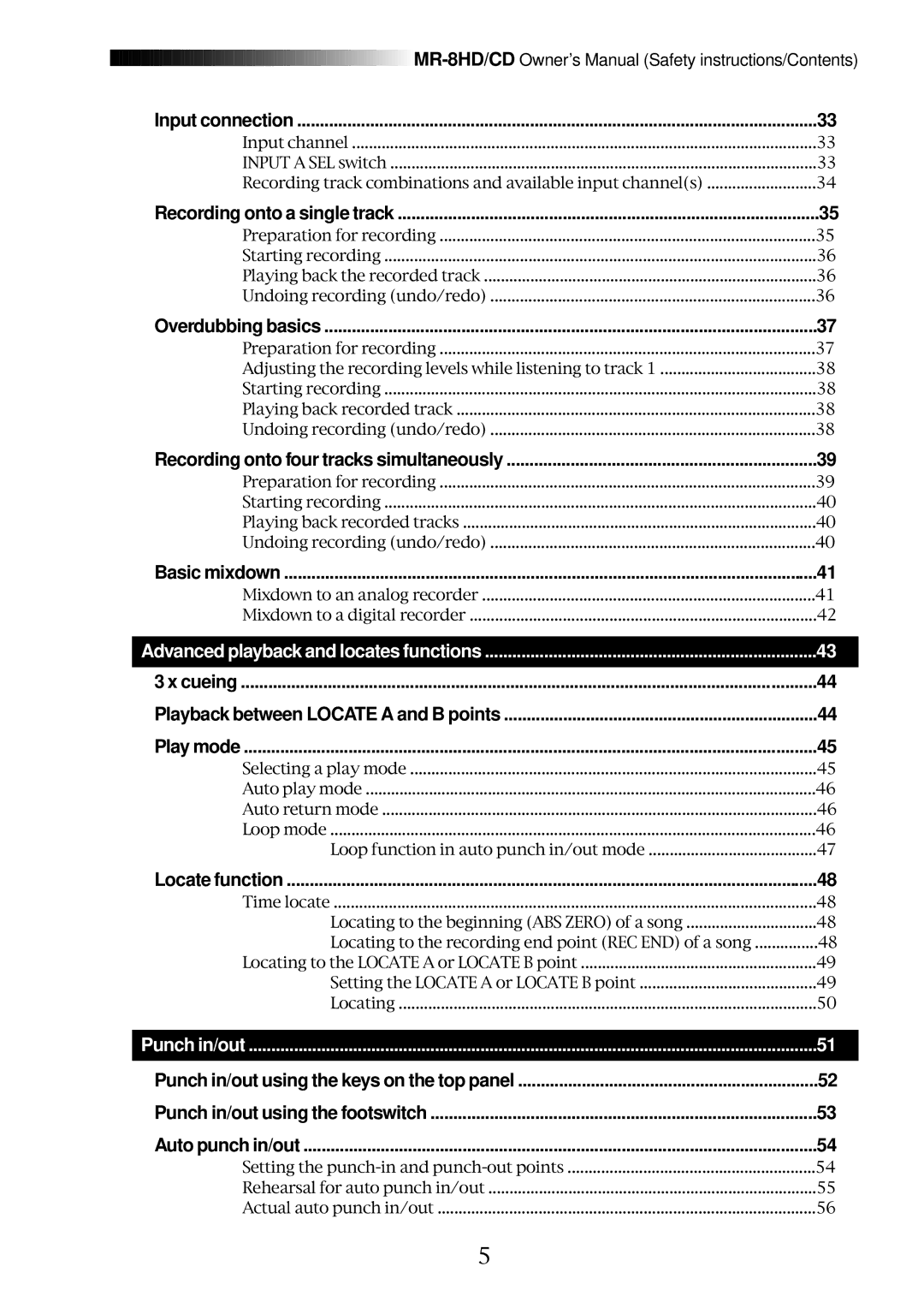 Fostex MR-8CD owner manual Input connection, Overdubbing basics, Recording onto four tracks simultaneously, Basic mixdown 