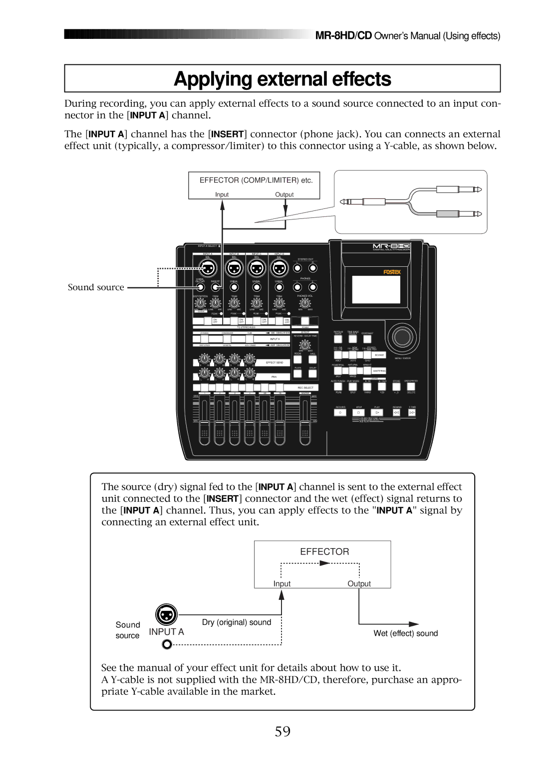 Fostex MR-8CD owner manual Applying external effects, Effector 