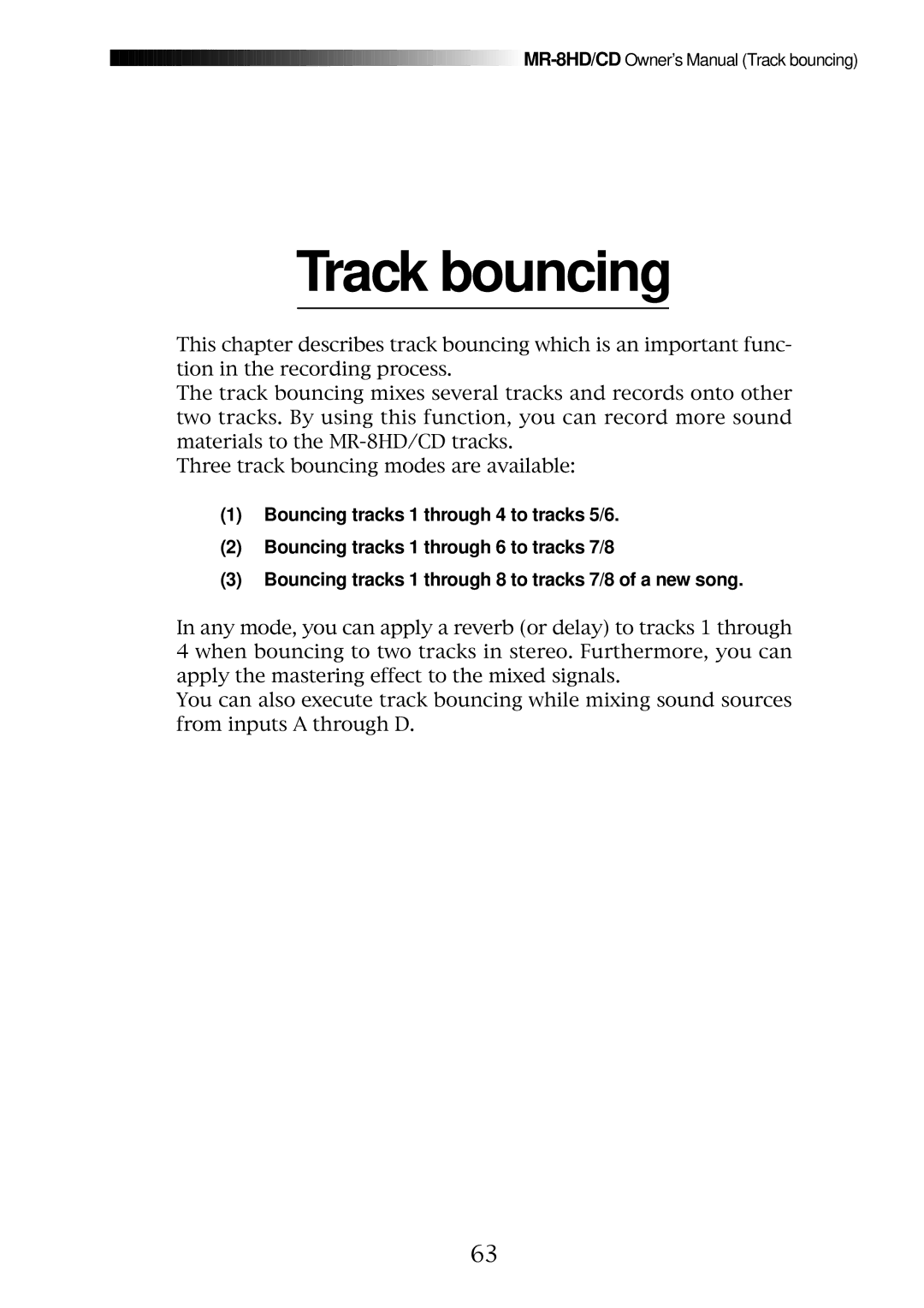 Fostex MR-8CD owner manual Track bouncing 