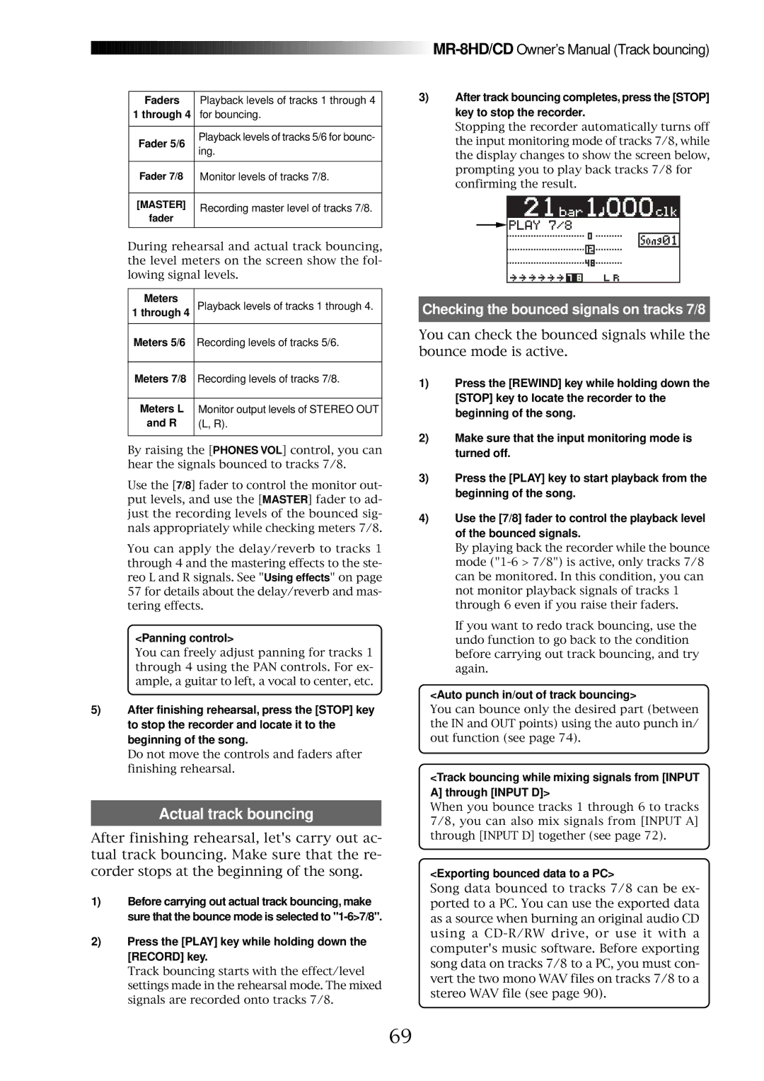 Fostex MR-8CD owner manual Exporting bounced data to a PC, Faders 